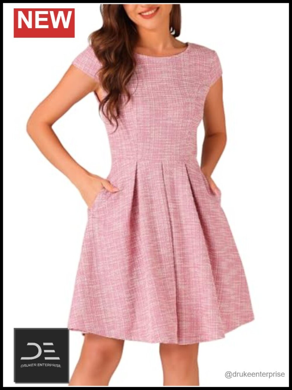 Plaid Tweed Cap Sleeve A-Line Dress